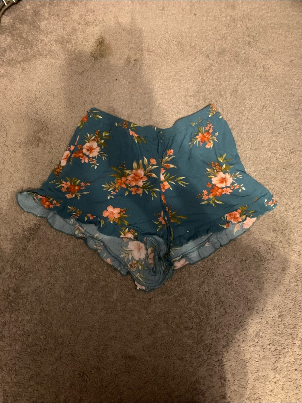 American Eagle Outfitters Teal Floral High Waist Shorts
